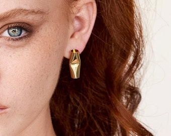 Geometric Gold Tube Shape Earrings Stud Earrings Architecture Earrings