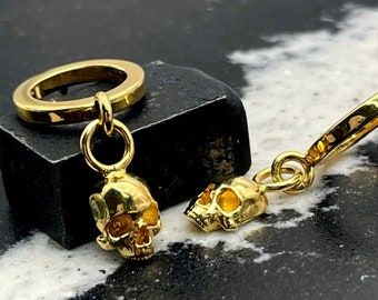 Brass & Gold Skull Earrings Memento Mori Hoop Earrings