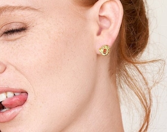 Brutalist Stud Earrings Unique Statement Earrings Gold Geometric Stud Earrings Geometric Earrings Every Day Earrings