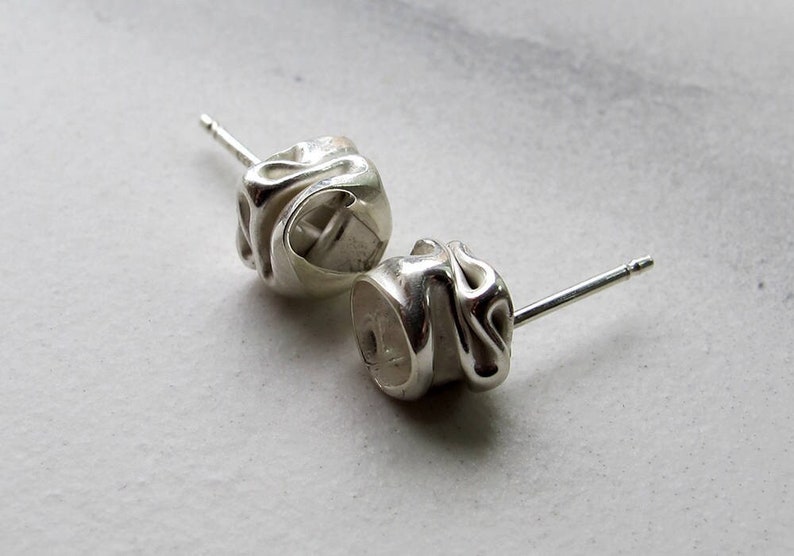 Charm Liquid Silver Stud Earrings image 4