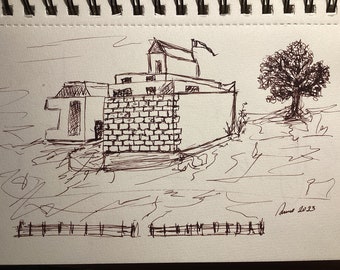 Original Fountain Pen Drawing - Study of a Castel (2023 Signed and dated)