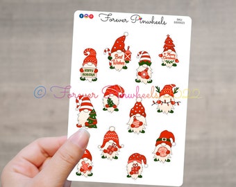 Hoja de pegatinas de gnomos navideños