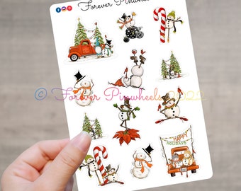 Hoja de pegatinas navideñas de muñecos de nieve juguetones