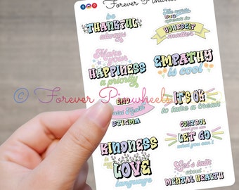 Pegatinas con frases inspiradoras: Autocuidado, Concienciación sobre la salud mental