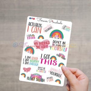 Feuille d'autocollants sur les soins personnels et la positivité pour agenda et plus - 8 designs inspirants pour le soutien à la santé mentale
