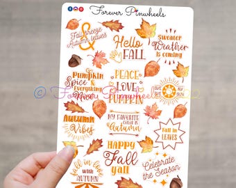Pegatinas con frases otoñales para agendas, diarios y embalajes de pequeñas empresas.
