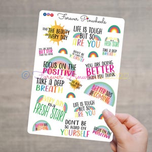 Feuille d'autocollants arc-en-ciel de santé mentale et d'encouragement pour agenda, bloc-notes, téléphone, ordinateur portable - Sensibilisation au soutien à la santé mentale