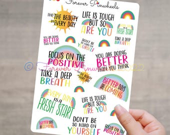 Hoja de pegatinas de salud mental arcoíris, pegatinas de ánimo