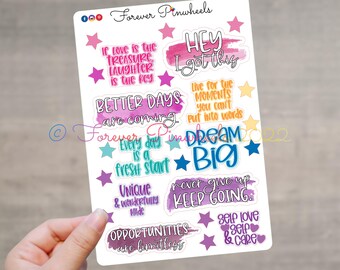 Paquete de pegatinas con afirmaciones inspiradoras: autocuidado y apoyo emocional