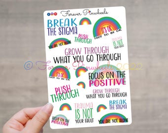 Hoja de pegatinas de salud mental arcoíris, pegatinas para agenda