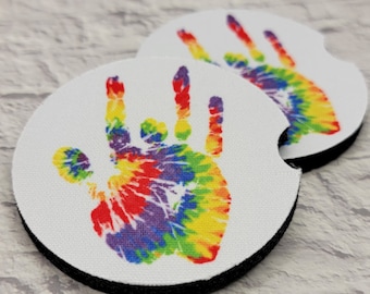 Posavasos redondos para coche con huella de mano teñida de Jerry García, idea de regalo para Grateful Dead