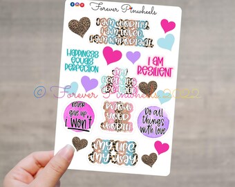 Pack de pegatinas con afirmaciones: Autocuidado positivo, regalo inspirador