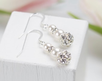 Swarovski Crystal and Pearl earrings, Pearl drop earrings, diamanté earrings, wedding earrings, bridal earrings , gift for bride,