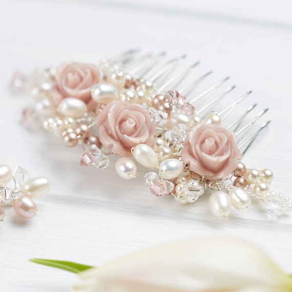 Flower hair comb wedding pearl swarovski diamond Diamond White Pearl & Swarovski Crystal & Bugle Bead Sheer  main image 3