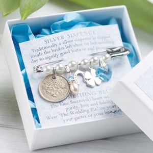Bridal Pin, Wedding Pin, Bride Gift, lucky sixpence, Bridal Shower, Silver Sixpence, Something Blue, Sixpence Gift for Bride