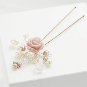 Hochzeit Haarnadel Haarnadel Blush Pink Rose Swarovski Kristall Süßwasser Perle Braut Haarschmuck Kopfschmuck