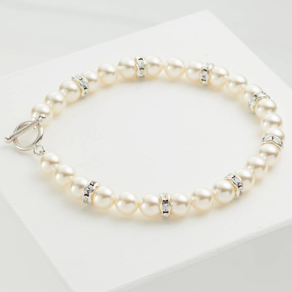 Pearl Toggle Bracelet Swarovski Pearl Sterling Silver Wedding