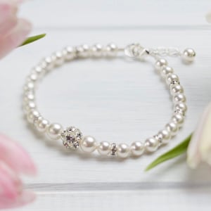 Swarovski pearl bracelet, pearl and crystal bracelet, wedding bracelet, bridal bracelet, gift for bride, silver bracelet