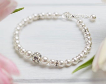 Swarovski pearl bracelet, pearl and crystal bracelet, wedding bracelet, bridal bracelet, gift for bride, silver bracelet