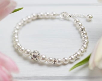 Pulsera perla Swarovski, pulsera perla y cristal, pulsera boda, pulsera novia, regalo para novia, pulsera plata