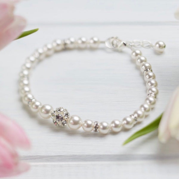 Swarovski pearl bracelet, pearl and crystal bracelet, wedding bracelet, bridal bracelet, gift for bride, silver bracelet