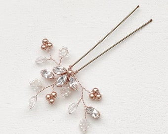 Rose Gold hair pin, wedding hair accessory, Swarovski rose gold crystal, wedding hair, bridesmaids gift