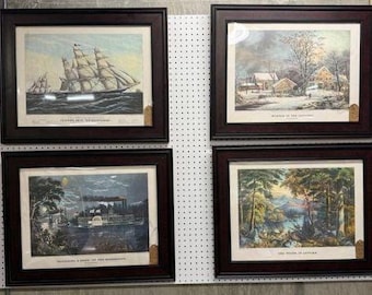 Currier & Ives Vintage Prints - Set or Individual - 18" x 24" statement pieces in any Color Frames - Ship, Nature