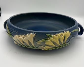 Roseville Blue Zephyr Lily 2-Handle Vase 465-8” Roseville Pottery Company, 1940's