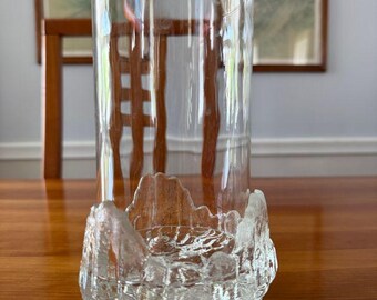 Vinatge LE Smith Crystal Glacier Ice Glass Candle Holder Hurricane Taper Decor