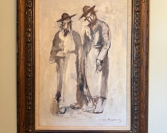 William Meyerowitz Oil on Canvas Painting Two Jewish Men Figurative Art