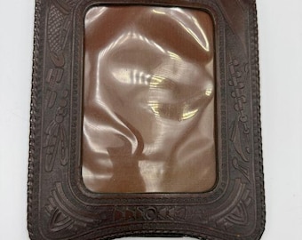 Vintage Leather Hand Tooled Photo Frame Unique Boho Decorative Picture Frame 4x6 opening