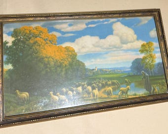 RARE FIND Antique Framed Print “Herd of Sheep with Shepherd” | Hermann Rüdisühli