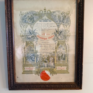 Antico certificato di battesimo tedesco del 1908 – Cornice dorata, storia dell'Iowa