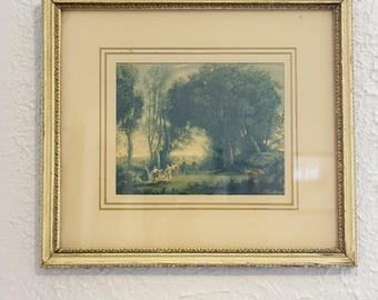 Antique Corot Print “Morning: The Dance of the Nymphs” | Framed 1920s–30s Lithograph