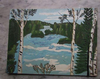 Original Tahquamenon Falls Michigan Canvas Painting Vintage Landscape Acrylic Unframed