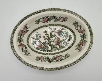 Johnson Brothers Indian Tree Oval Serving Bowl | Green Key Border | England