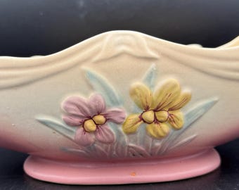Vintage Hull USA Pottery Iris Console Bowl | Peach & Pink | 1940s Art Pottery