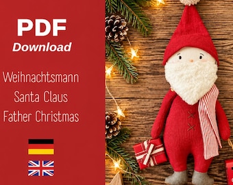 DE/ENG Istruzioni di cucito e cartamodello per la figura in tessuto "Babbo Natale" - Download PDF digitale - Natale, Artigianato, Babbo Natale