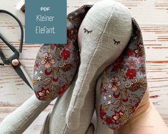 Sewing instructions & pattern, stuffed animal, "Little Elephant", PDF download, digital