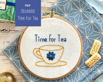 Stickbild/Stickvorlage/Stickmuster: "Time for Tea" zum digitalen Download