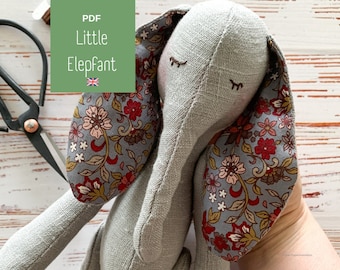 Pattern & Sewing Instructions in English, "Little Elephant", stuffed animal, PDF download, digital