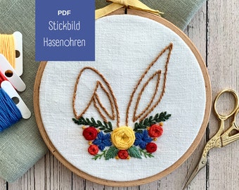 Embroidery image/embroidery template/embroidery pattern Easter / Easter bunny: "Bunny ears" for digital download (PDF)