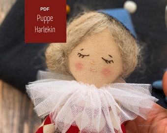 Nähanleitung & Schnittmuster -  Stoffpuppe "Harlekin", PDF, digital, Stoffspielzeug, DIY-Puppen, DIY Spielzeug