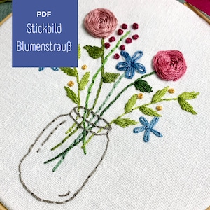 Imagen de bordado/plantilla de bordado/patrón de bordado "Florero" para descarga digital (pdf) - ramo de flores y jarrón