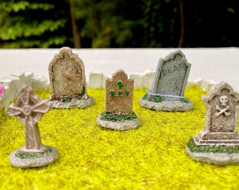 Miniature Halloween Tombstones the perfect Spooky addition to Fairy Gardens, Doll Houses, cemetery or Creepy displays and Crafts