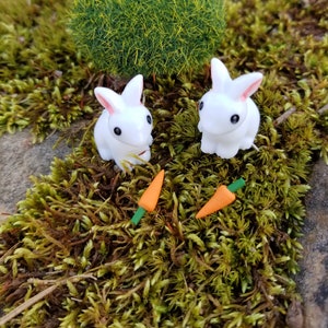 Miniature Bunny Rabbits and Carrots Perfect for Fairy Gardens, Doll Houses, Dioramas, Terrariums, Easter, Spring Crafts Set of 2 image 2