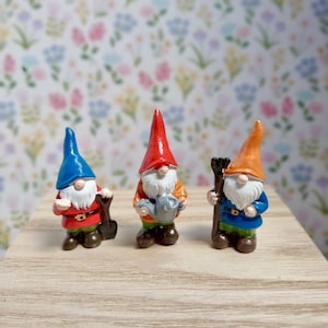 Miniature Resin Spring Garden Gnomes - set of 3 perfect for Fairy Gardens, snow globes, terrariums, villages and holiday displays