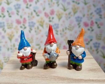 Miniature Resin Spring Garden Gnomes - set of 3 perfect for Fairy Gardens, snow globes, terrariums, villages and holiday displays