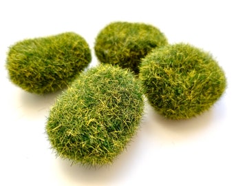 Faux Moss Covered Rocks - These adorable light weight stones are perfect for Miniature Fairy Gardens, Doll Houses, Dioramas or Terrariums