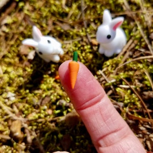 Miniature Bunny Rabbits and Carrots Perfect for Fairy Gardens, Doll Houses, Dioramas, Terrariums, Easter, Spring Crafts Set of 2 image 5